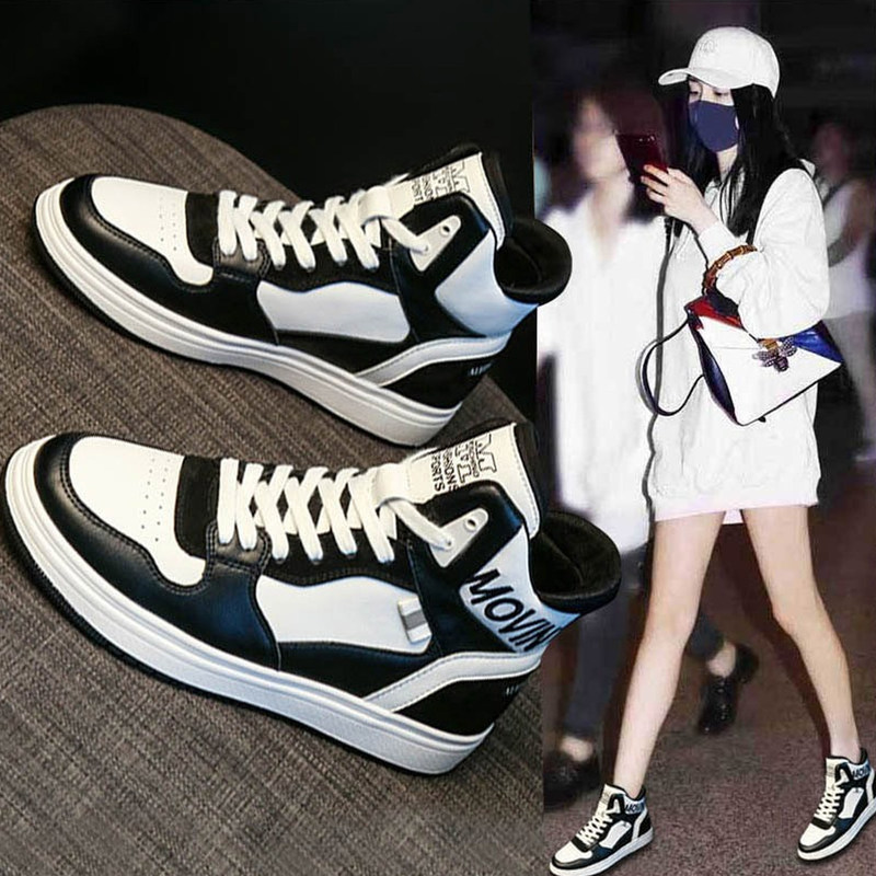 Genuine Leather Popular High-Top Women's Shoes 2026 New Autumn and Winter Fleece-Lined Soft Sole Comfortable Casual White Sneakers