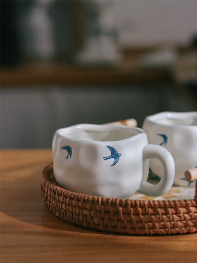Swallow Coffee Cup Ceramic Latte Art Design Niche American Latte Drip Coffee Cup and Saucer Set for Women with High Aesthetic Appeal
