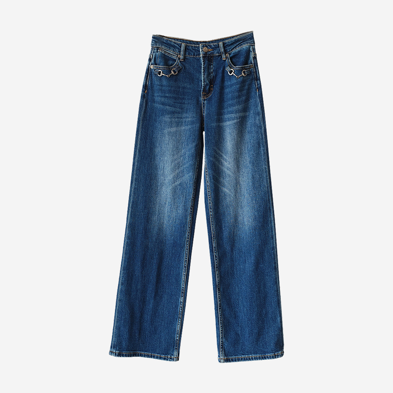 Xuehong High-End Custom Gua Family Spring/Summer High-Waisted Women's Jeans with Buckle, Loose Wide-Leg Slimming Draped Floor-Length Straight Pants