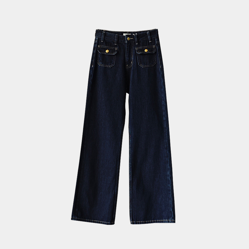 Xuehong Haute Couture Ce Arc De Triomphe High Waist Jeans Women's Front Open Pocket Loose Wide Leg Floor-Mopping Straight-Leg Long Pants