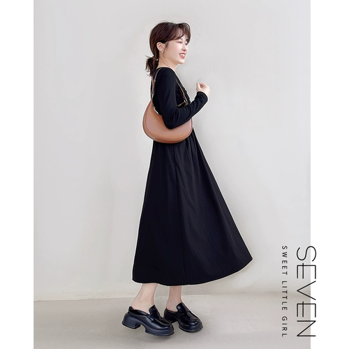 Черный осенний лонгслив, трикотажная длинная юбка, подходит для подростков, по фигуре, V-образный вырез