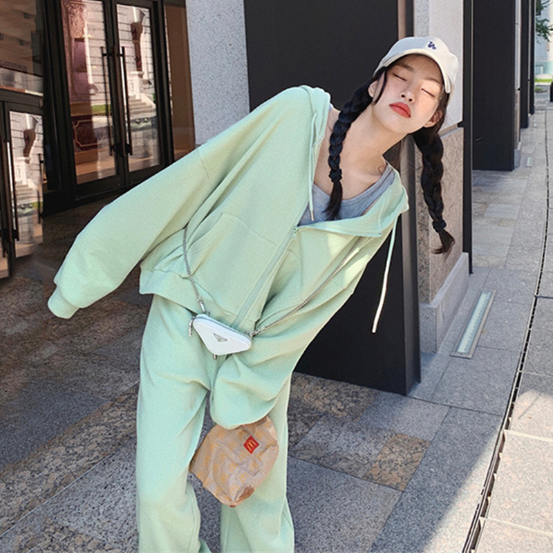 Sports suit women's autumn hooded sweatshirt student Korean version loose and thin fashion casual two-piece running clothes trend