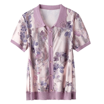 Summer new fashionable middle-aged and elderly mothers wear mulberry silk short-sleeved T-shirt thin temperament lapel silk top for women