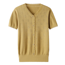 Mothers Day Mom Summer Dress Western-style Mulberry Silk Short-Sleeved T-shirt V-neck Top 2024 Summer New Style Temperament Small Shirt for Women