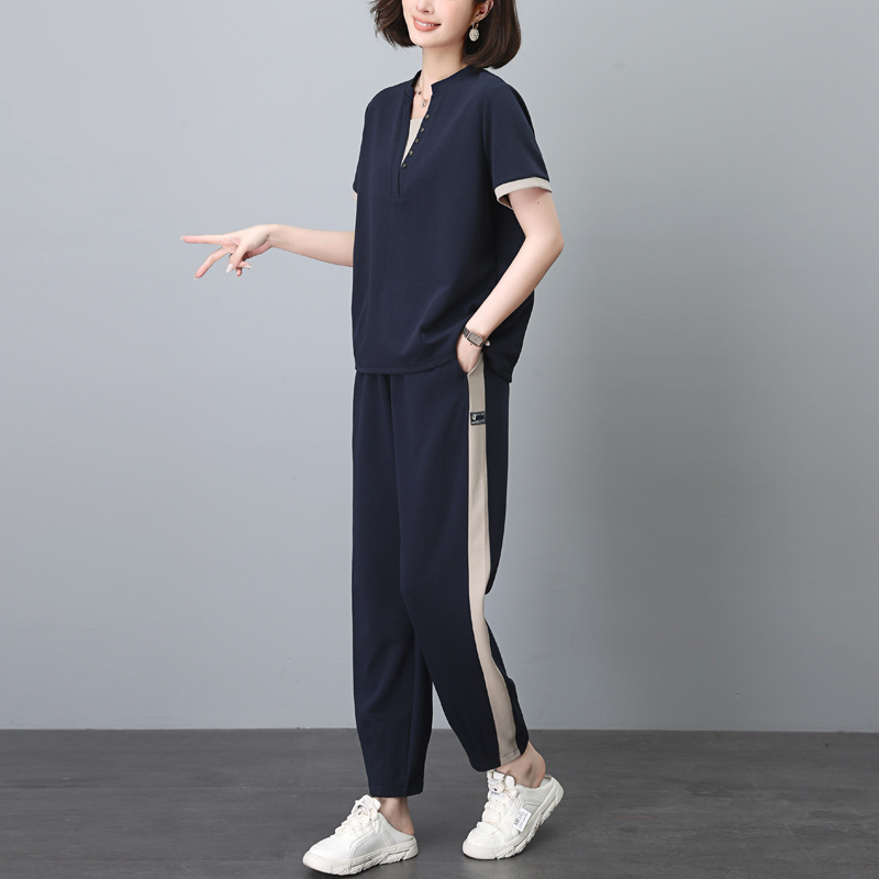 Short-Sleeved Sweatshirt Sportswear Suit for Women 2026 Summer New Fashion Casual Mom Matching Complete Two-Piece Set