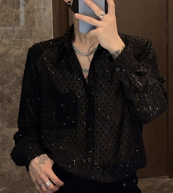 Summer New Baby's Breath Shirt Men's Loose Personalized Thin Hollow Top Trendy Long-Sleeved See-Through Sun Protection Shirt