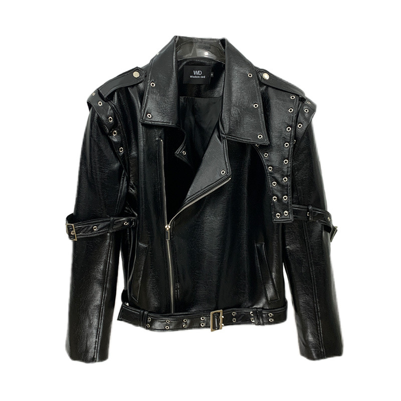 High Street Niche Design Fashion Leather Jacket for Men, Autumn and Winter Pu Leather Biker Jacket, Casual Loose Short Jacket