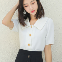 Snowspun Shirt Woman Design Sensation Small Crowdsummer 2022 New Temperament Square Collar Blouse Slim Fit White Short Sleeve Shirt
