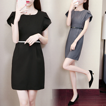 Professional Dress Dress Woman 2022 New Jewelry Store Temperament Black Short Sleeve Dress Thin high-end tooling workwear