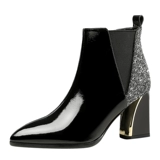 Блестки для ногтей на высоком каблуке с заостренным носом, ботинки, короткие сапоги, новая коллекция, из натуральной кожи, большой размер