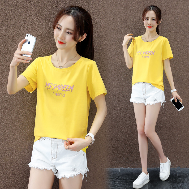 Short-sleeved t-shirt women's summer 2022 new trendy cotton loose Korean version ins white net red T-shirt printing student top