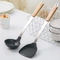 Home silicone kitchen utensils soup spoon stir-fry shovel kitchen utensils household wooden handle thickened spoon shovel spatula