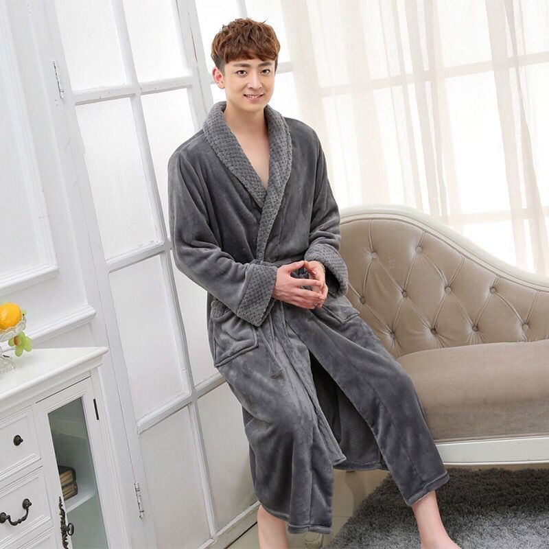 Grey & ColorAutumn and winter Flannel thickening lengthen robe female winter have more cash than can be accounted for lovers Bathrobe man Big size Coral velvet pajamas
