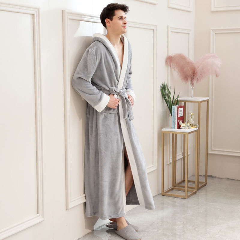 Hooded Light Grey & ColorAutumn and winter Flannel thickening lengthen robe female winter have more cash than can be accounted for lovers Bathrobe man Big size Coral velvet pajamas