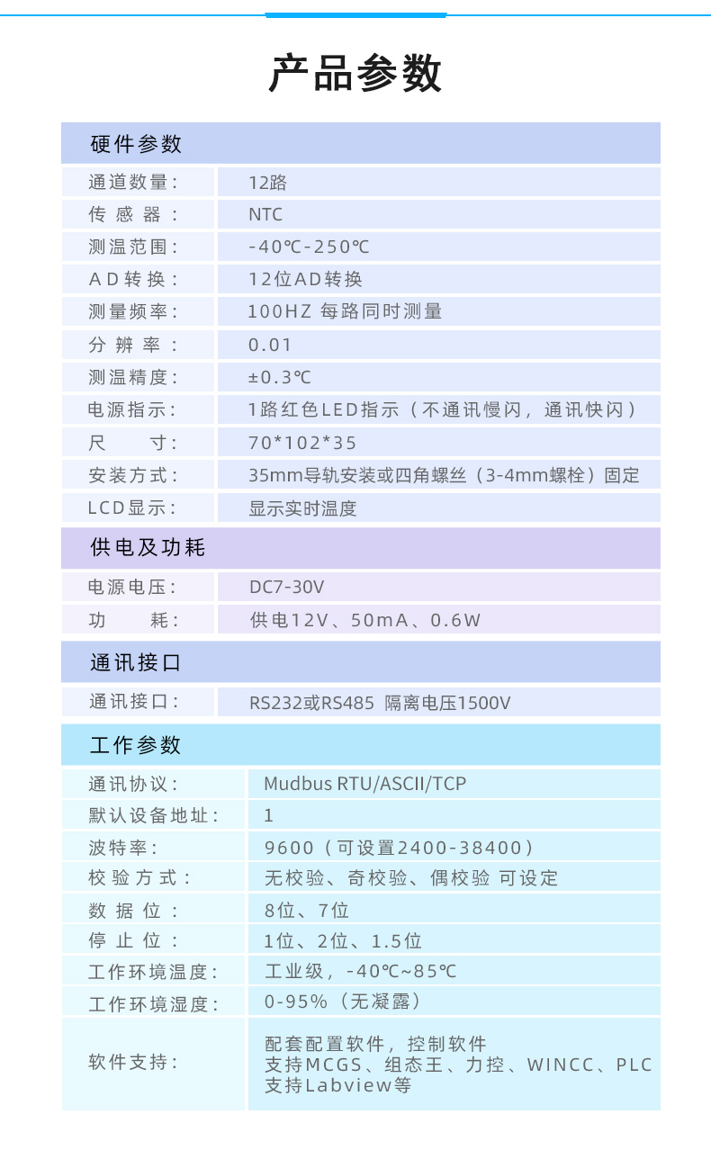 DAM-1200NTC 12路NTC温度采集模块参数