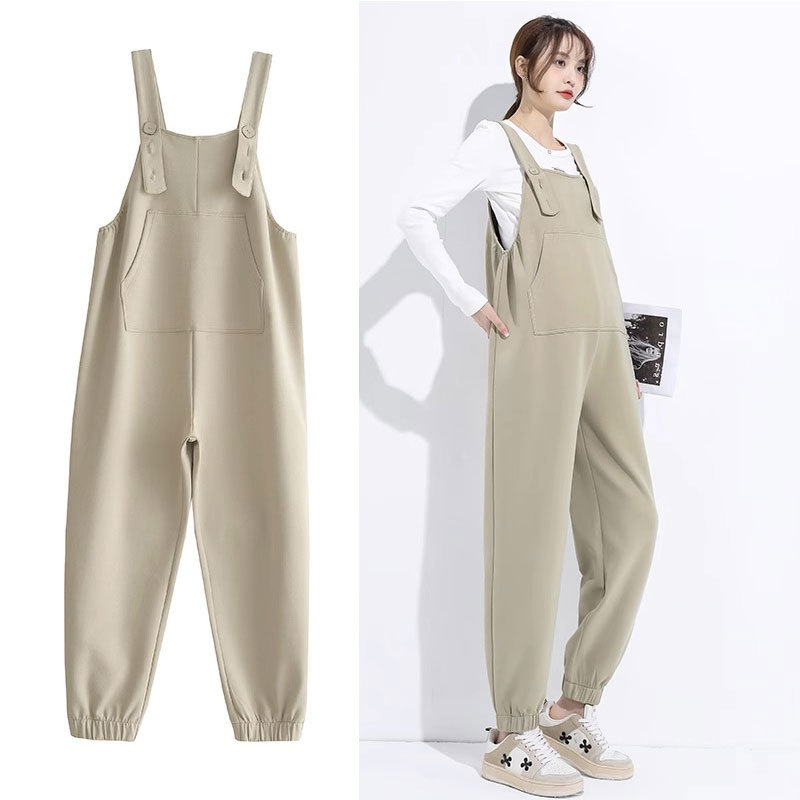 Maternity Petite Overalls for Spring and Autumn, New Loose Casual Plus-Size Suspenders Pants with Fleece Lining and Thickened Fabric