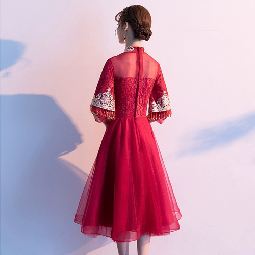 Вечернее платье, ципао, зимний бордовый лонгслив, свадебное платье, китайский стиль, коллекция 2023, подходит для подростков