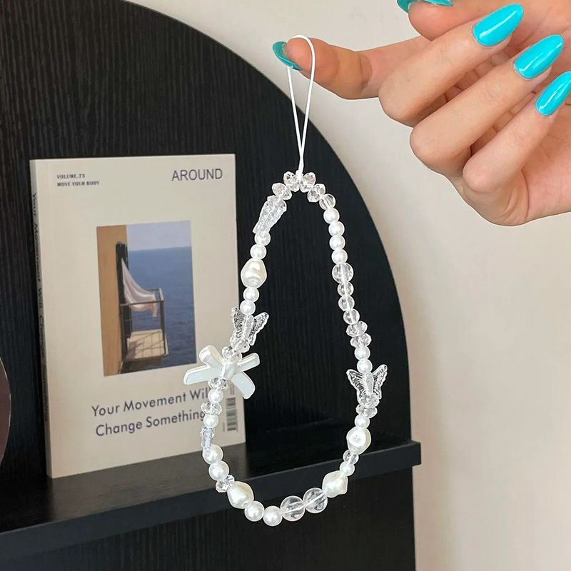 Ins Style Creative Bow Pearl Mobile Phone Chain DIY Wrist Chain Ccd Camera Keychain Bag Pendant Ins Style Creative Bow Pearl Mobile Phone Chain DIY Wrist Chain Ccd Camera Keychain Bag Pendant