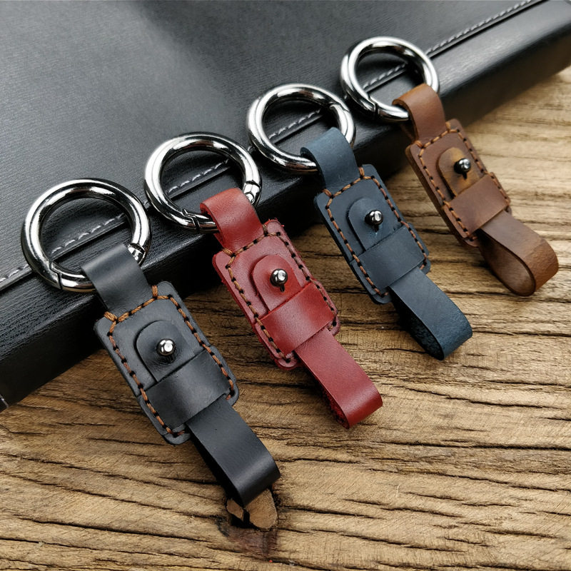 Car Key Buckle Handmade Genuine Leather Car Key Ring Pendant Hanging Waist Key Chain Creative Car Key Button Car Supplies