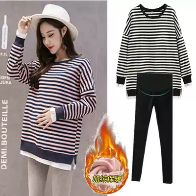 Pregnant women winter clothing set winter tide mother out fashion age thickening plus velvet interior casual top 2020 Autumn Winter foreign pie