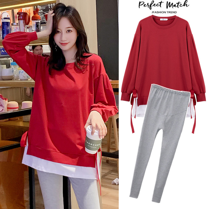 Pregnant women spring dress fashion style outgown spring and autumn blouse red suit red suit hot mom personality