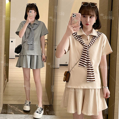 Maternity suit summer fashion loose thin section tide mom polo shirt short-sleeved shorts age-reducing two-piece summer dress for inspection