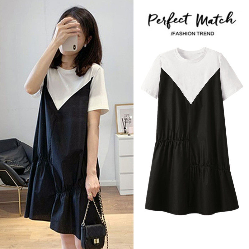 Gestational Maternity dress for summer short sleeves Long version false Two surrogates Belly Blouse Loose large size Personality Pregnant Woman Dress