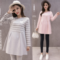 Pregnant women autumn suit fashion model 2020 New Tide mother two-piece long sleeve stitching top long dress