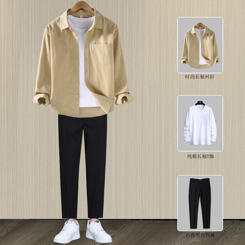 Spring and Autumn Pure Cotton Long-Sleeved Shirts for Men, High-End Casual Shirts and Jackets for Men, Wear Them with a Complete Set for a Handsome Look