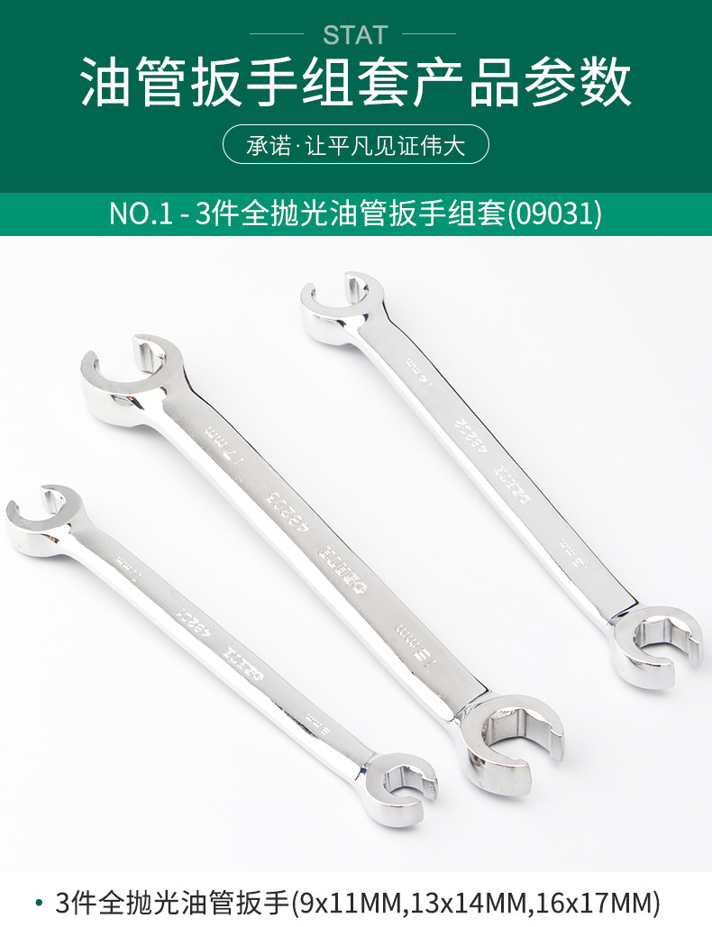 Ключ разводной 世达工具3件全抛光油管扳手套装09031-09032英制开口扳手两用扳手 Sata