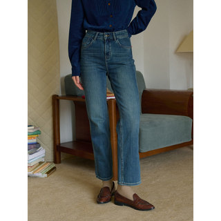 SimpleRetro月色露台 美式复古微弹九分牛仔裤女小脚烟管裤长裤子