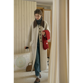 SimpleRetro融雪糖霜 复古翻领双面呢大衣女澳洲羊毛长款毛呢外套