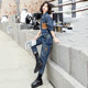 European goods tooling casual denim suit female autumn new Korean version fashion fried street slim trousers age-reducing two-piece suit