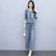 Fashion age-reducing denim jacket women's 2022 spring and autumn new straight high-waisted jeans suit two-piece set