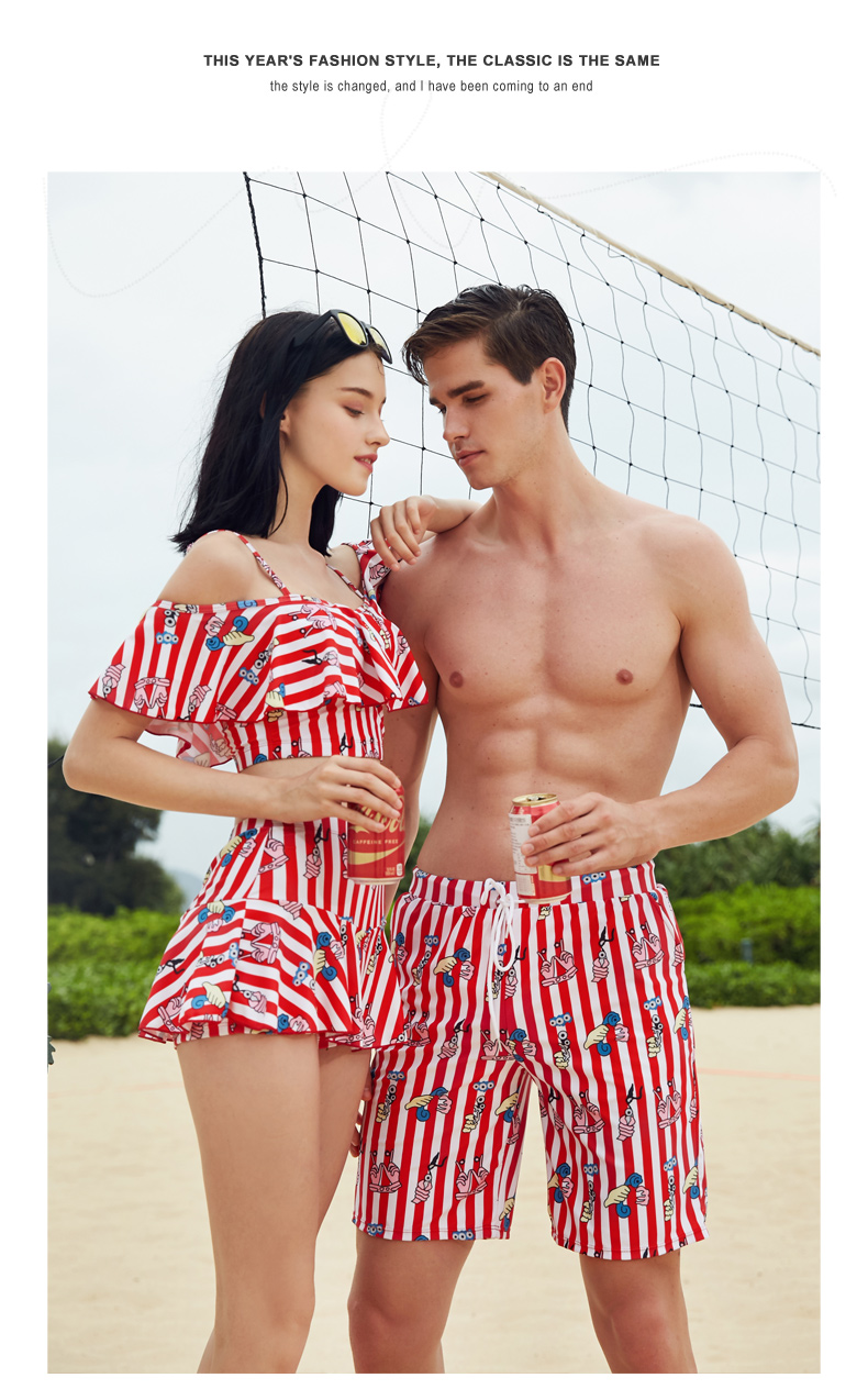 Cặp đôi đồ bơi nữ bong bóng mùa xuân nóng bỏng bên bờ biển kỳ nghỉ tuần trăng mật bơi chia đôi áo tắm người yêu biển bãi biển quần nam - Vài đồ bơi set đồ đôi đi biển