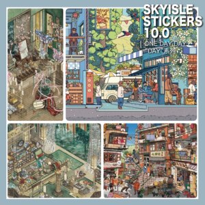 Sky Island 10.0 Scenery Stickers Colorful City Thursday Evening Glass Lantern Jade Cage DIY Stress Relief Stickers