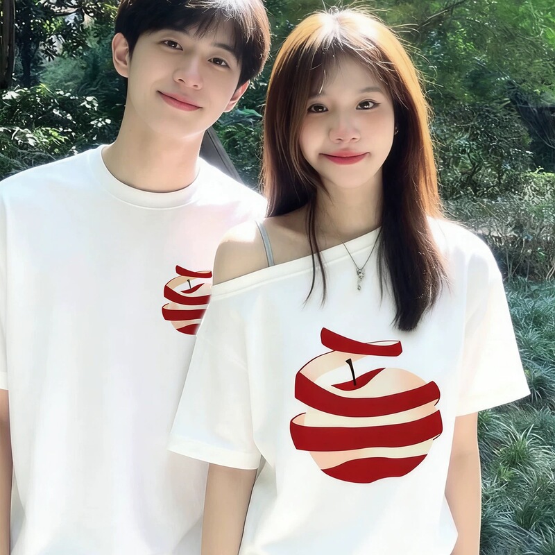 Trendy Brand Roora Couple's Clothing Summer Pure Cotton 2024 New Niche Short-Sleeved T-Shirt Crop Top T-Shirt Men's and Women's Two-Piece Set
