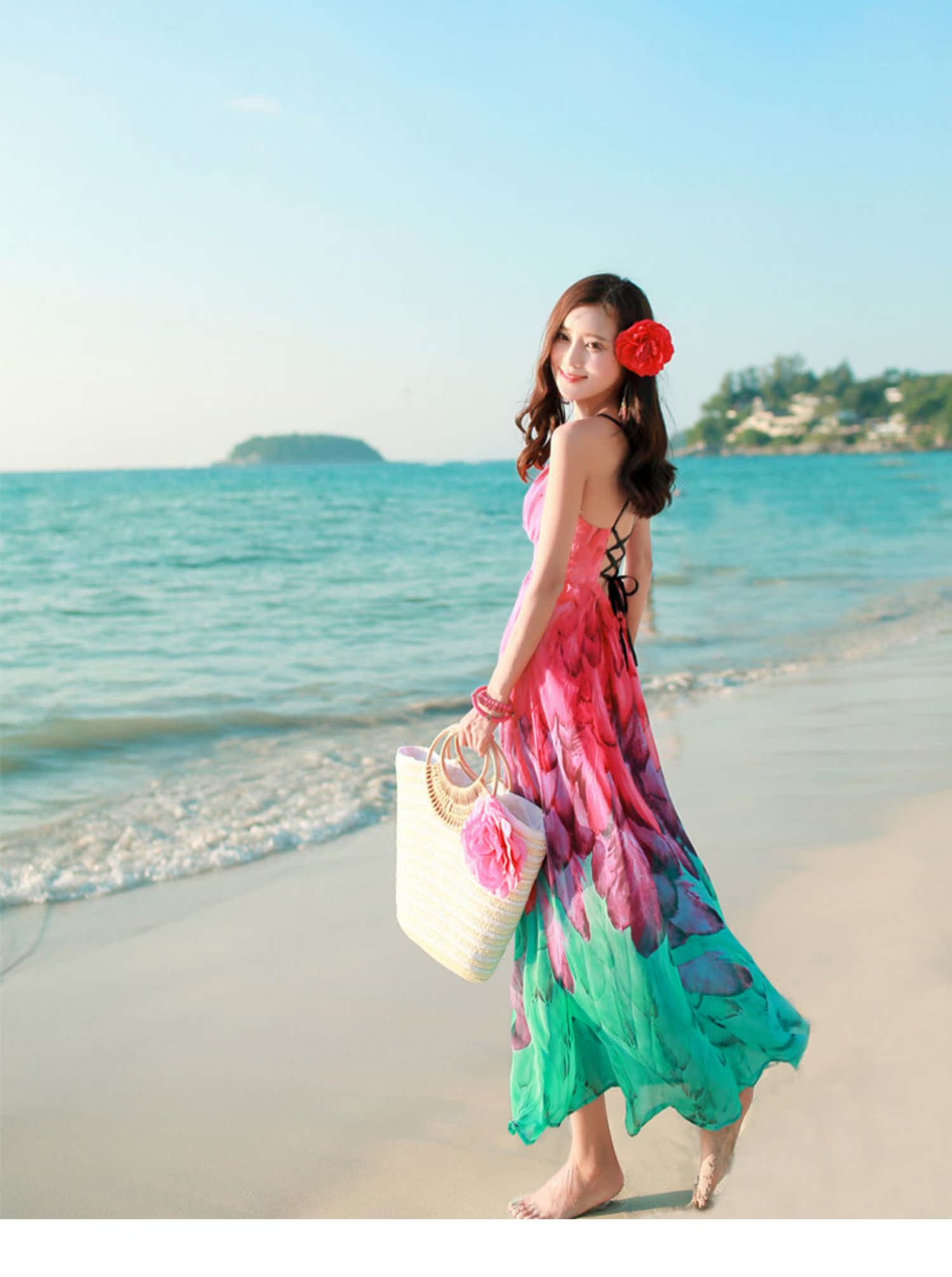 Mùa hè mới của phụ nữ sling backless voan váy kỳ nghỉ bên bờ biển váy mỏng váy boho - Sản phẩm HOT quan ao nu