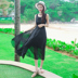 Mùa hè mới của phụ nữ màu đen mỏng lớn swing voan váy dài boho váy đi biển bên bờ biển - Váy eo cao 	váy nhung xếp ly eo Váy eo cao