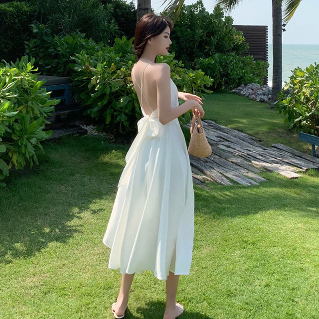 Sanya travel clothes suspenders backless dress slimming Bali fairy skirt seaside holiday beach skirt super fairy