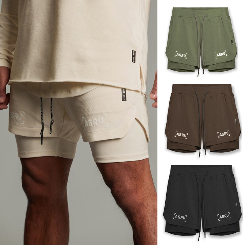 Summer New American-Style Sports Shorts for Men, Quick-Drying Running Basketball Training Muscle Fitness Double-Layer Three-Quarter Shorts Summer New American-Style Sports Shorts for Men, Quick-Drying Running Basketball Training Muscle Fitness Double-Layer Three-Quarter Shorts