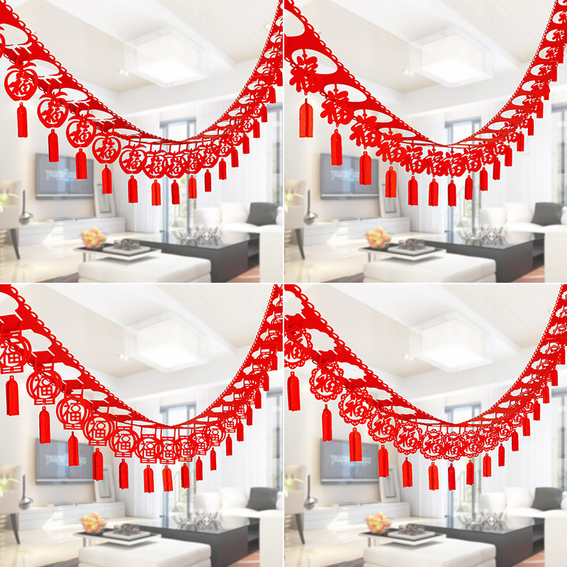 Spring word Fu character happy character Non-woven flower New year Spring Festival wedding decoration supplies creative wedding room decoration pendant