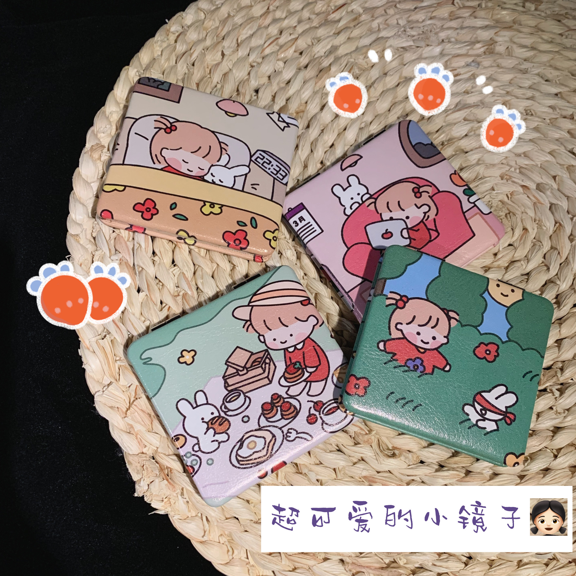 ins Small cute mini creative portable makeup mirror Cartoon mini portable small mirror Girl cute portable mirror