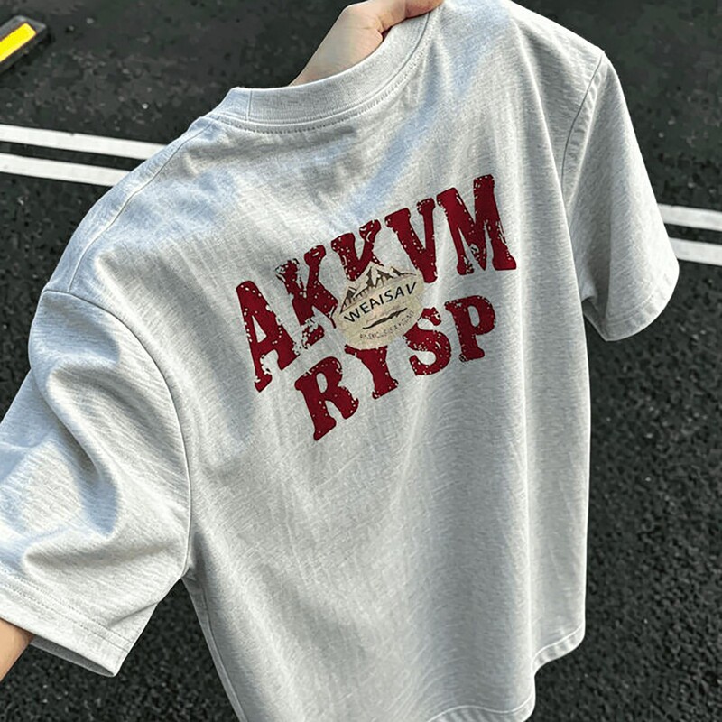Heavyweight Pure Cotton New Korean-Style American Retro Letter Print Short-Sleeve T-Shirt for Men and Women, Loose and Versatile Trendy Brand Top Heavyweight Pure Cotton New Korean-Style American Retro Letter Print Short-Sleeve T-Shirt for Men and Women, Loose and Versatile Trendy Brand Top