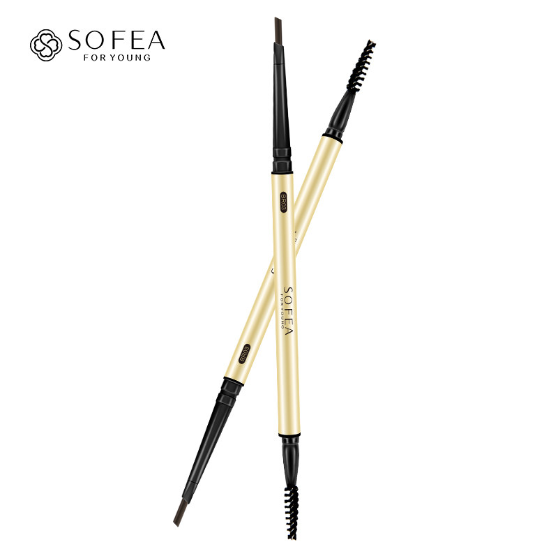 Cosmetic bar, triangular brown three dimensional eyebrow pencil, no smudge