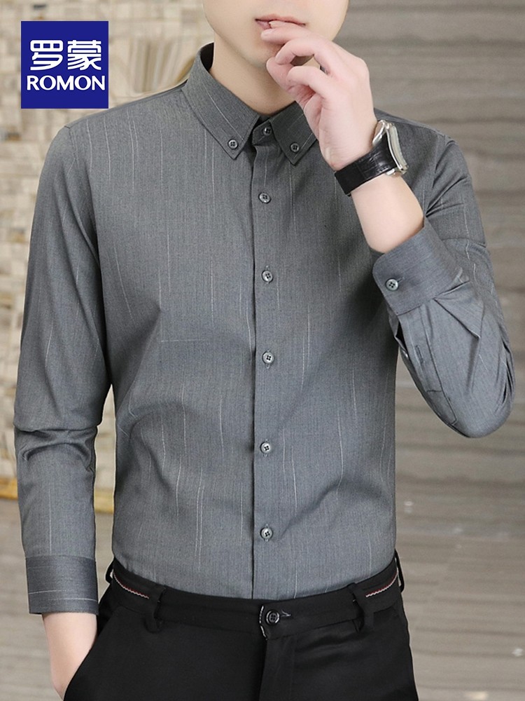 Romon Men's Long-Sleeved Shirt, Men's High-End Casual Striped Handsome Shirt, 2026 New Autumn Slim-Fit Jacket