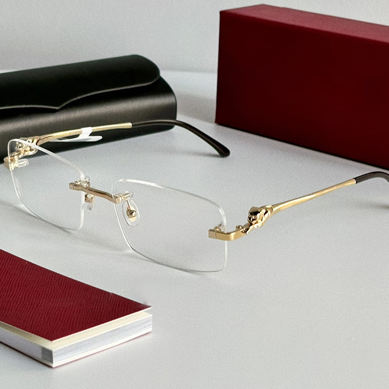 New Cheetah Series Square Frame Optical Myopia Glasses Frames Can Be Customized with Prescription for Men and Women, Business High-End Rimless Glasses Frames