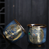 Ceramic Tianmu Glaze Jianzhan Household Kung Fu Tea Cup Master Cup Kiln Change Brushed Single Cup Inlaid Gold and Silver Ornaments Tasting Tea Cup