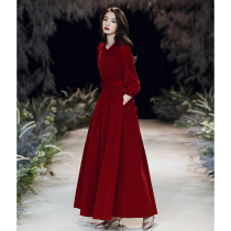 Toast Bride Wine Red 2021 New Autumn and Winter Wedding Evening Dress Long Sleeve Usually Can Wear Thin Women