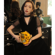 Black Banquet Evening Dress Woman 2022 new name Yuanyuan Temperament Host Liandress High-end Atmospheric Elegance Annual Meeting